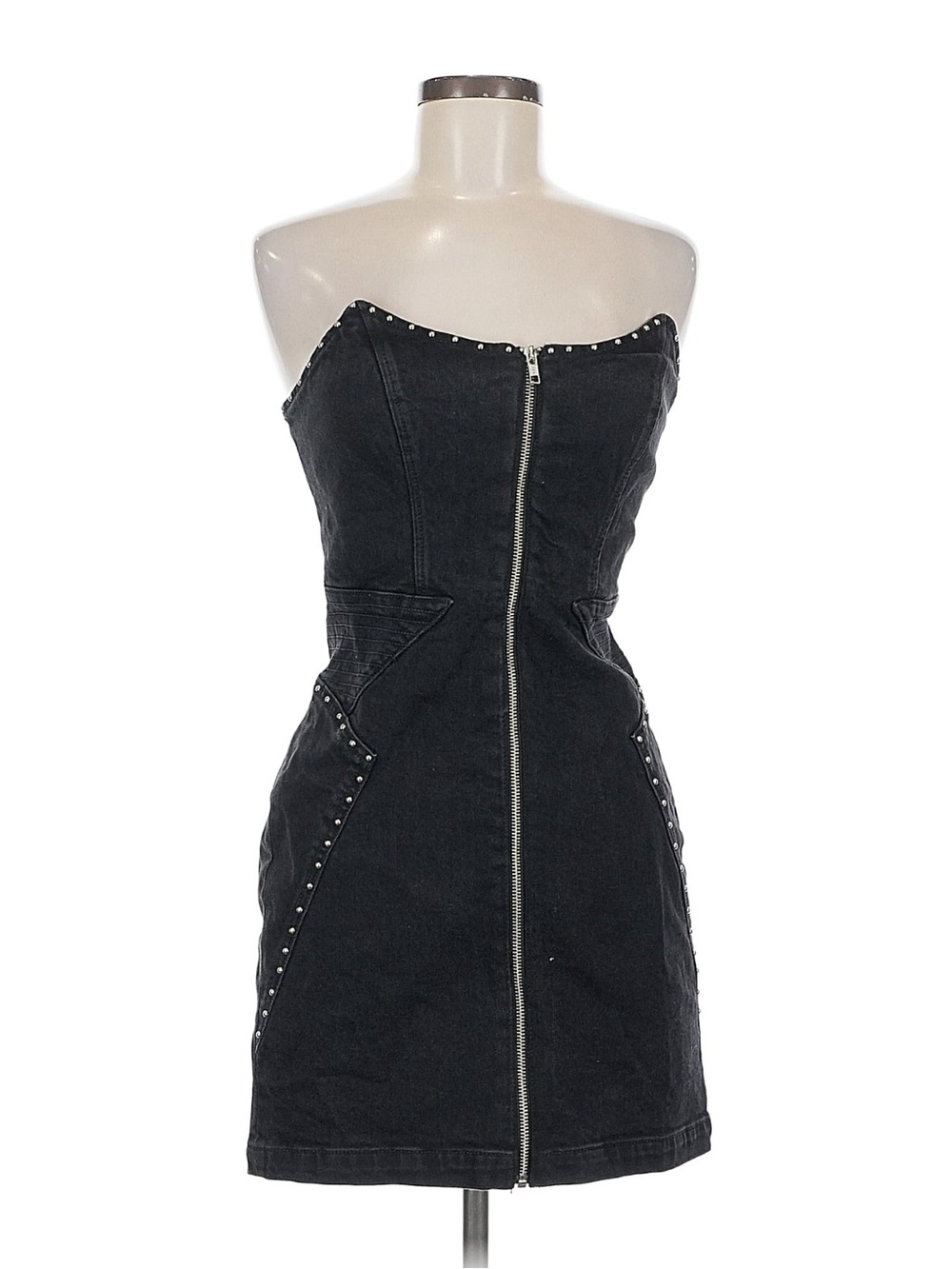 GRLFRND Strapless Black Stud-Trim Denim Dress - Unbranded